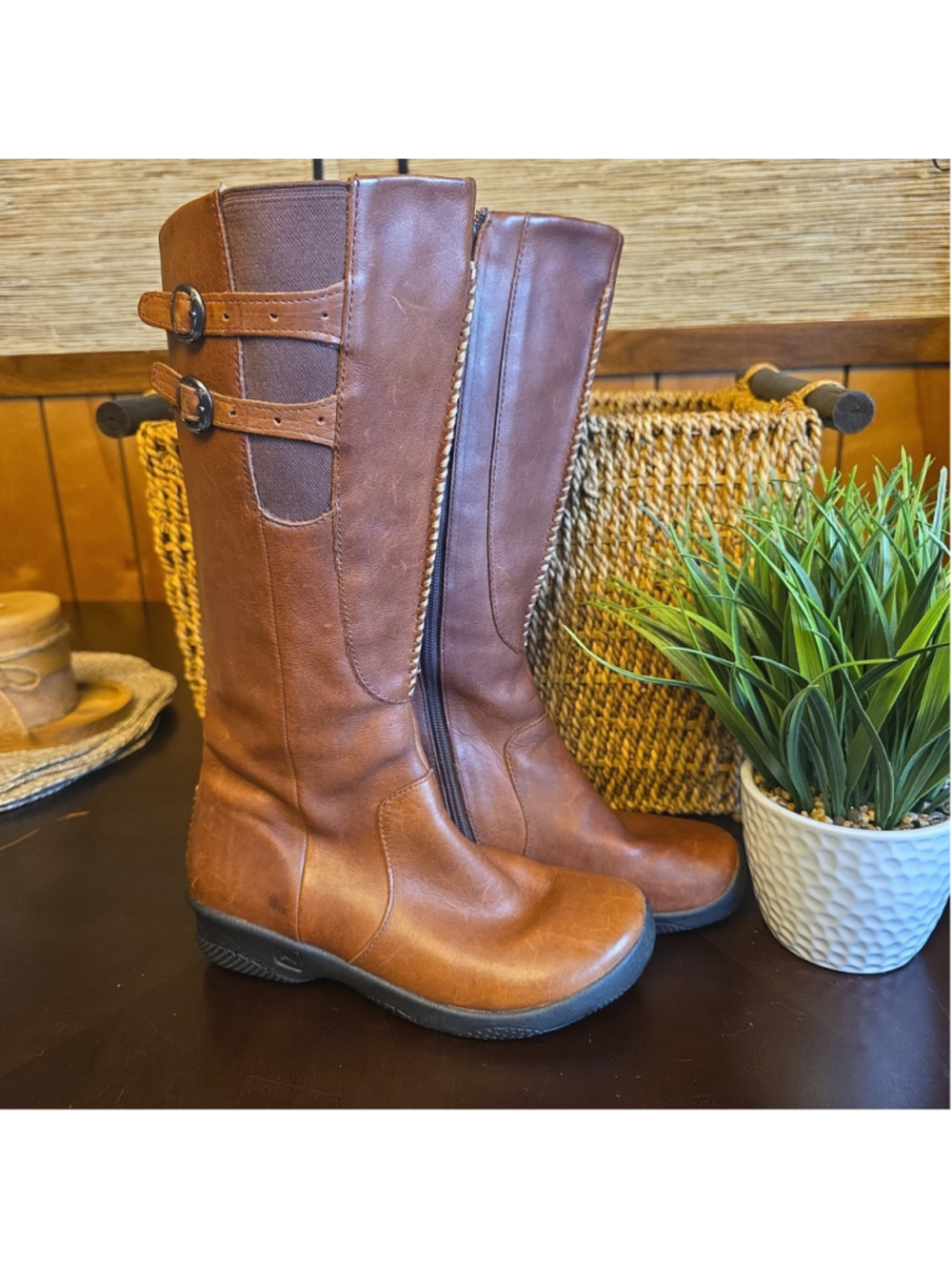Keen Riding Boots Womens Bern Baby Bern Brown Leather Knee High Wedge Sz 7.5 View 4